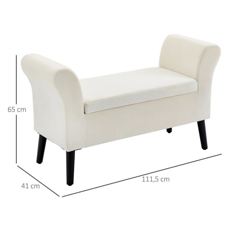HOMCOM Ławka z Przestrzenią Do Przechowywania, 111,5cm x 41cm x 65cm, Kremowobiała