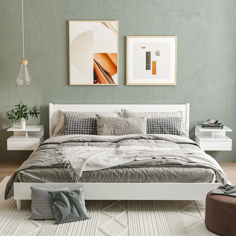 HOMCOM Conjunto de 2 Mesas de Cabeceira Flutuante com 1 Gaveta e Prateleira Aberta Montado na Parede 35x32x22,5 cm Branco