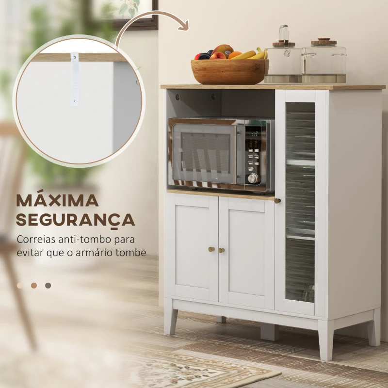 HOMCOM Móvel Auxiliar de Cozinha Moderno Móvel para Micro-Ondas com Prateleiras 3 Portas Compartimento Aberto 80x35x97 cm Branco