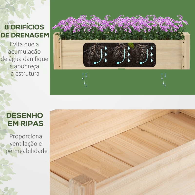 Outsunny Horta Elevada de Madeira de 2 Níveis Horta para Cultivo de Plantas Flores Verduras 86x85x72 cm Madeira