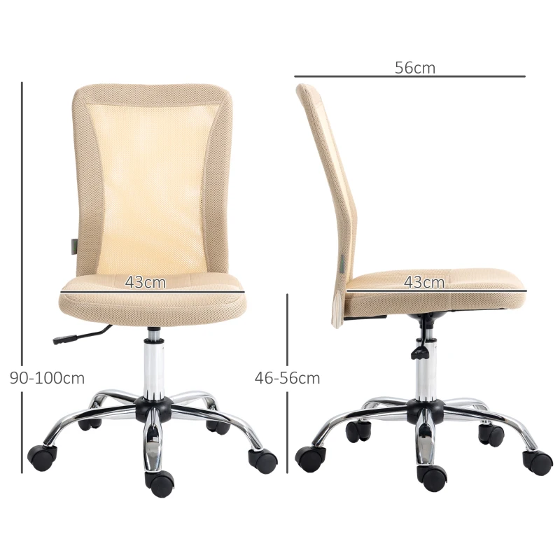 Vinsetto Cadeira de Escritório de Malha Cadeira de Escritório Giratória sem Apoio para os Braços com Altura Ajustável Carga Máxima 100 kg para Escritório Dormitório 43x56x90-100 cm Bege