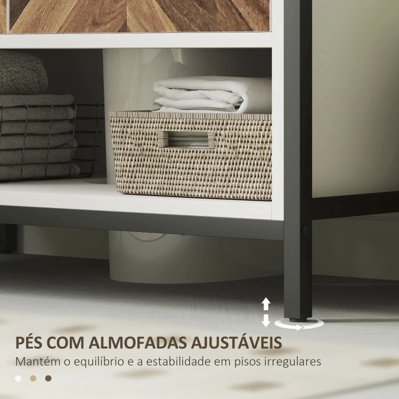 HOMCOM Móvel para Lavatório Pousar Móvel Casa de Banho com 2 Portas e Compartimento Aberto para Lavatório com ou sem Pedestral 80x40x60 cm Branco e Madeira