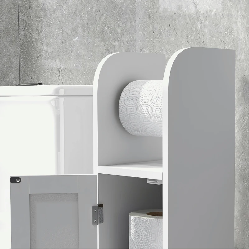 kleankin Armário Casa de Banho Armário Auxiliar Casa de Banho com Prateleiras Ajustáveis e Suporte para Papel Higiénico 20x20x80 cm Branco