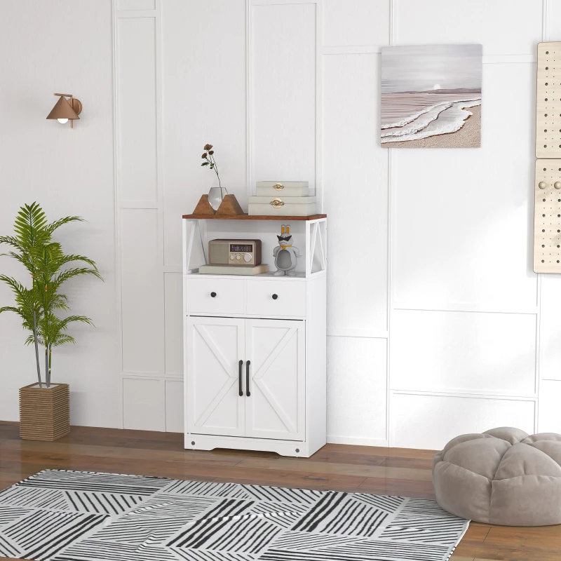 HOMCOM Aparador Sala de Estar com Prateleiras Gavetas Portas Estilo Celeiro Aparador para Cozinha 60x31x108 cm Branco