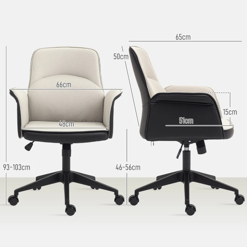 HOMCOM Cadeira de Escritório Giratória com Altura Ajustável Basculante Apoio para os Braços 66x65x93-103 cm Bege e Preto
