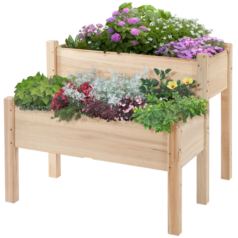 Outsunny Horta Elevada de Madeira de 2 Níveis Horta para Cultivo de Plantas Flores Verduras 86x85x72 cm Madeira