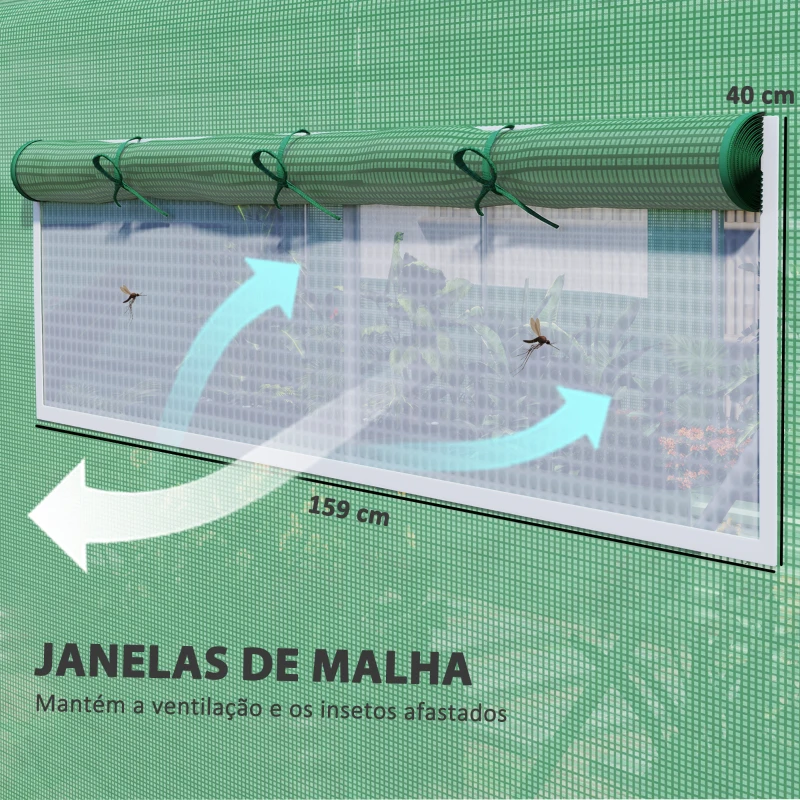 Outsunny Estufa tipo Túnel 6x3x2 m Estufa de Exterior com 4 Janelas de Malha Cobertura de PE Anti UV e 3 Portas Enroláveis Verde