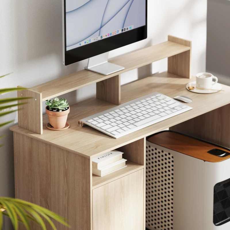 HOMCOM Secretária Moderna com Prateleiras e Suporte para Monitor Mesa de Estudo 108x50x94 cm Madeira