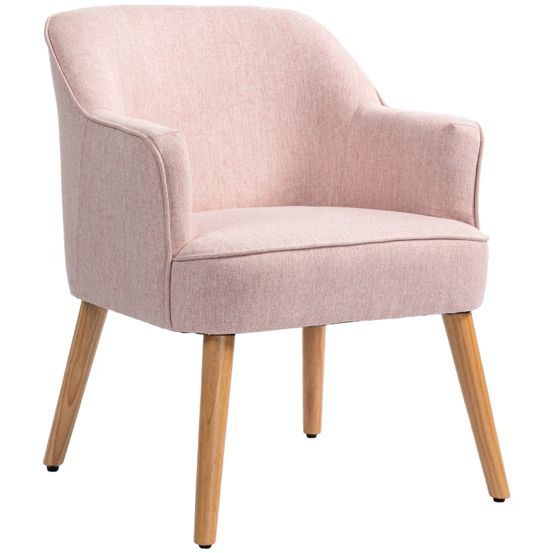 HOMCOM Poltrona Estilo Nórdico Estofada em Linho com Pés de Madeira para Dormitório Escritório Estúdio 64,5x65x79,5 cm Rosa