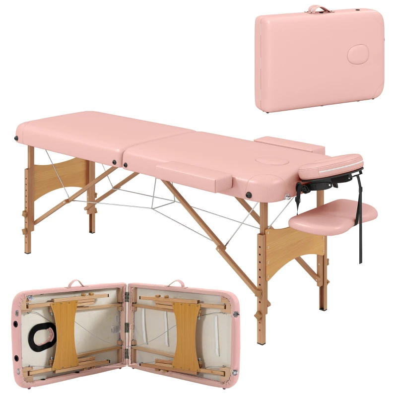 HOMCOM Marquesa de Massagem Dobrável Marquesa com Altura Ajustável Desenho Ergonómico 185x60x64-88 cm Rosa