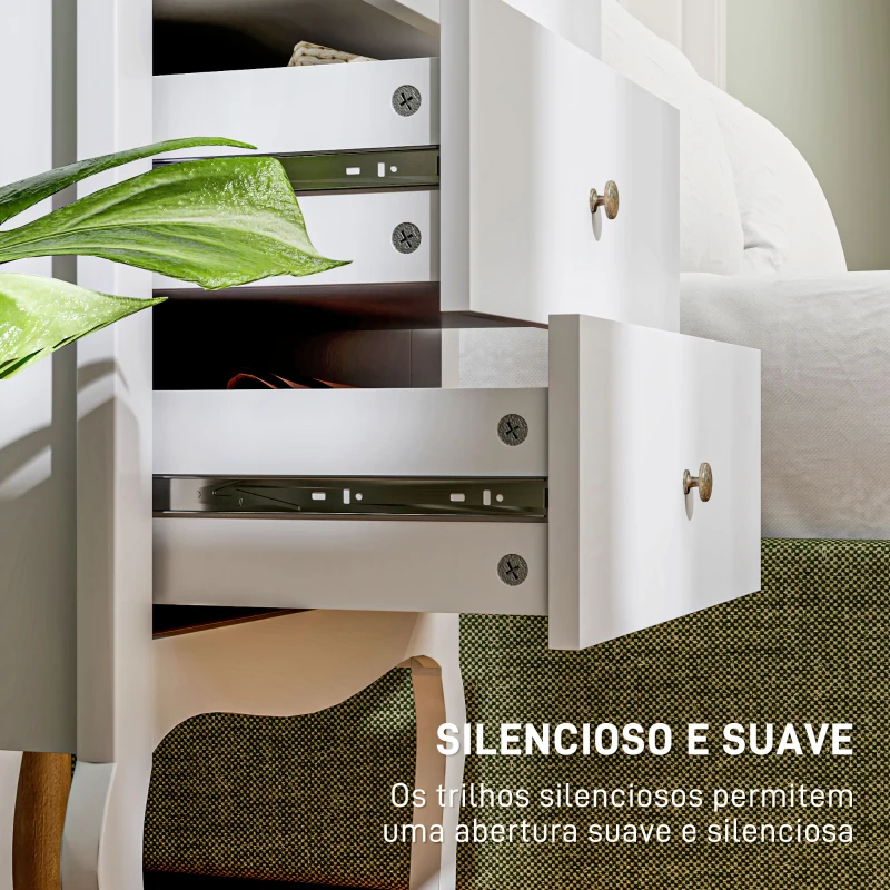 HOMCOM Cómoda com 4 Gavetas Cómoda para Dormitório Estilo Francês com Sistema Anti-Tombo 60x40x98,5 cm Branco e Madeira