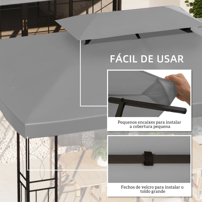 Outsunny Toldo de Substituição 4x3m para Pérgola de Jardim 2 Níveis Respirável com 10 Orifícios de Drenagem Cinza Claro