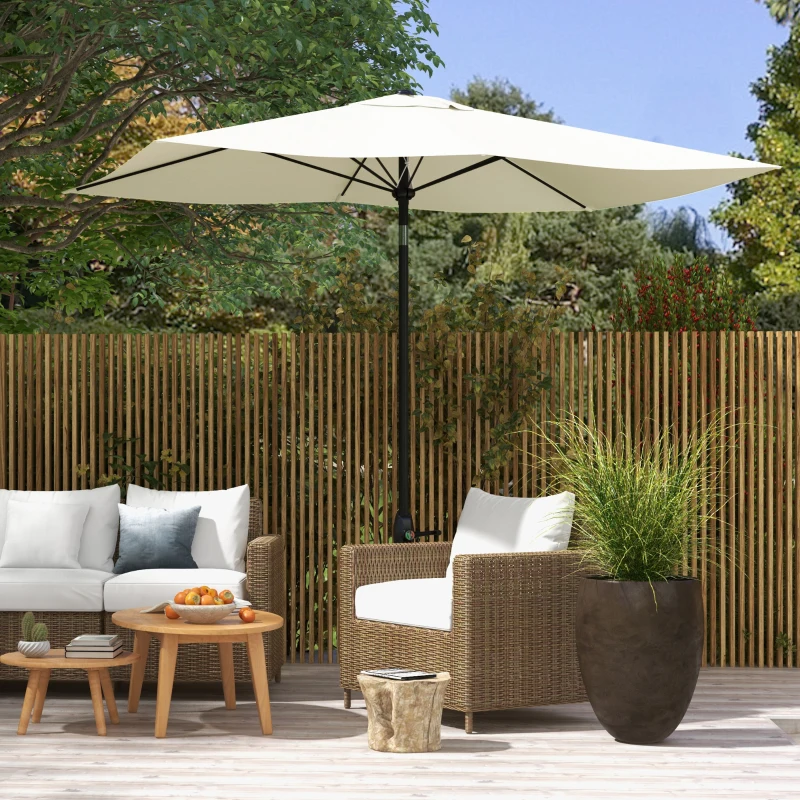 Outsunny Chapéu de Sol de Jardim 290x205x248 cm Proteção UV50+ Chapéu de Sol Inclinável com Teto de Ventilação e Manivela Creme