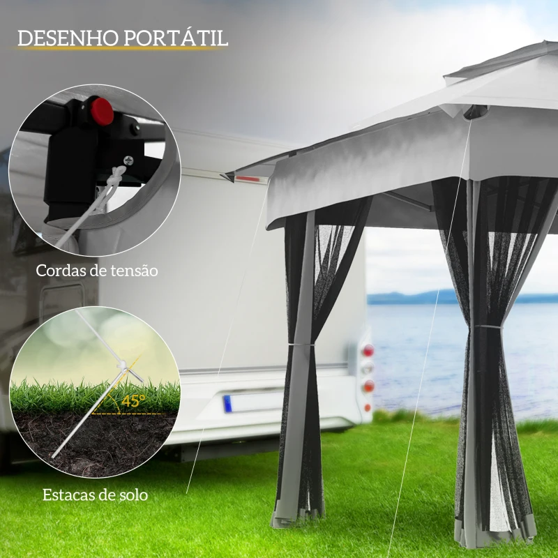 Outsunny Tenda Dobrável Exterior 325x325x270 cm Tenda de Jardim com Teto Duplo Rede Mosquiteira Amovível e Bolsa de Transporte Cinzento