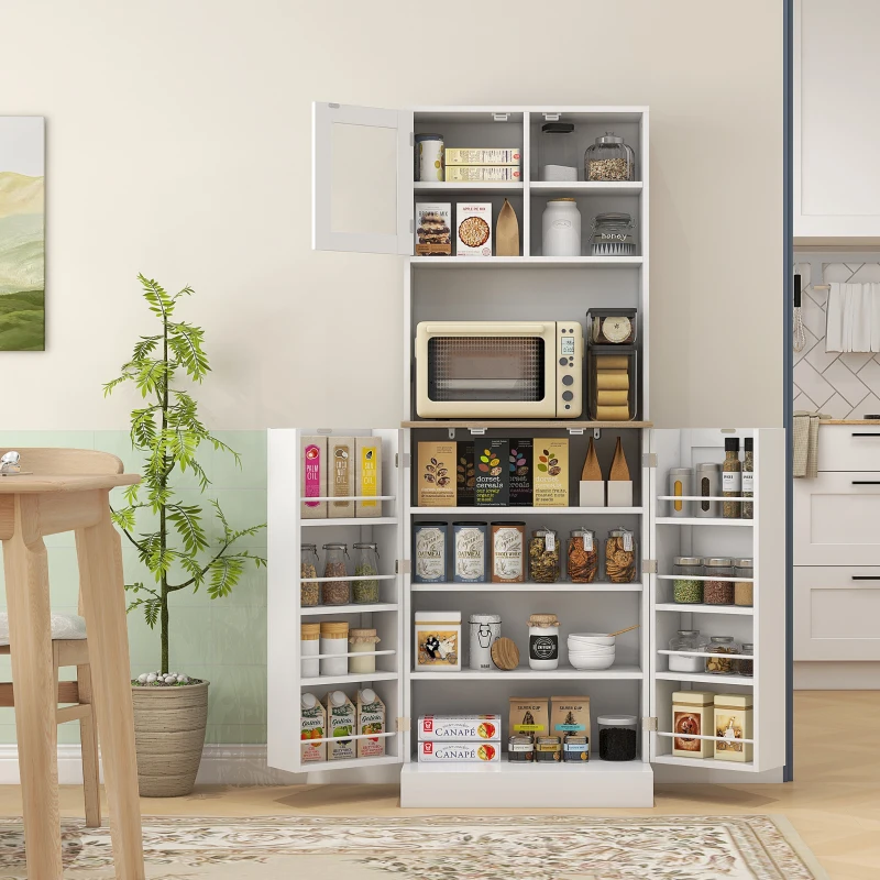 HOMCOM Armário de Cozinha Armário Alto de Cozinha com 3 Portas Prateleiras Ajustáveis e Prateleiras na Porta  60x35x169 cm Branco
