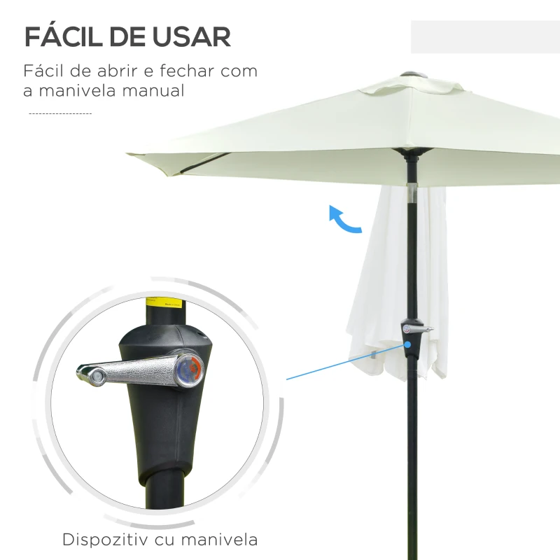 Outsunny Chapéu de Sol de Jardim Ø230x216 cm com Teto Ajustável Abertura Manual Impermeável para Terraço Pátio Piscina Praia Creme