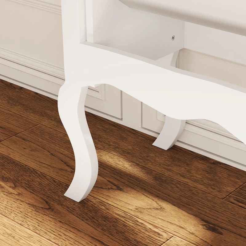 HOMCOM Móvel Sapateira Estilo Francês Sapateira com 2 Gavetas Prateleiras Ajustáveis para 16 Pares de Sapato 84x29x109 cm Branco