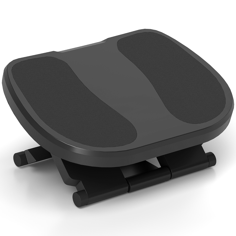 HOMCOM Apoio para os Pés com Superfície Texturizada Inclinação de 0-30° Massagem e Altura Ajustável em 3 Níveis 45x34x10-16,5 cm Cinza