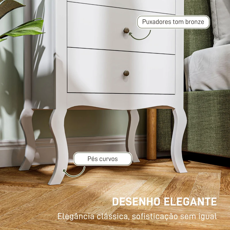 HOMCOM Cómoda com 4 Gavetas Cómoda para Dormitório Estilo Francês com Sistema Anti-Tombo 60x40x98,5 cm Branco e Madeira