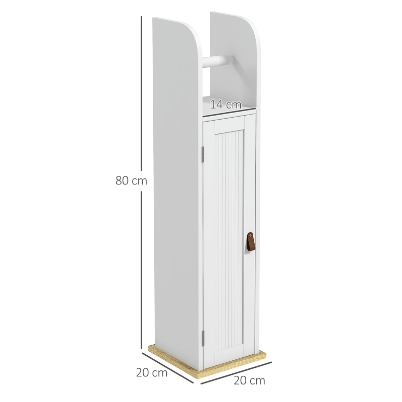 kleankin Armário Casa de Banho Armário Auxiliar Casa de Banho com Prateleiras Ajustáveis e Suporte para Papel Higiénico 20x20x80 cm Branco