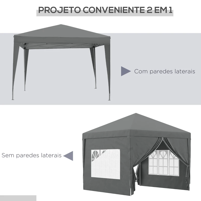 Outsunny Tenda de Jardim com Paredes Laterais Amovíveis Janelas Porta com Fecho de Correr e Bolsa de Transporte 295x295x196-258 cm Cinzento