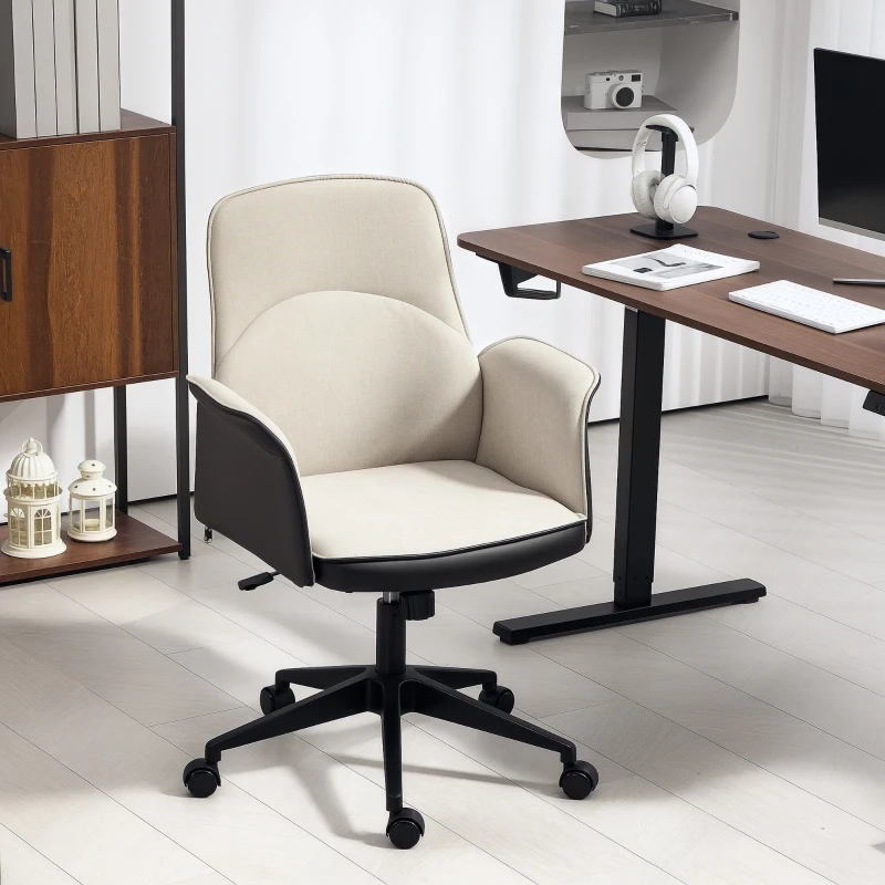 HOMCOM Cadeira de Escritório Giratória com Altura Ajustável Basculante Apoio para os Braços 66x65x93-103 cm Bege e Preto