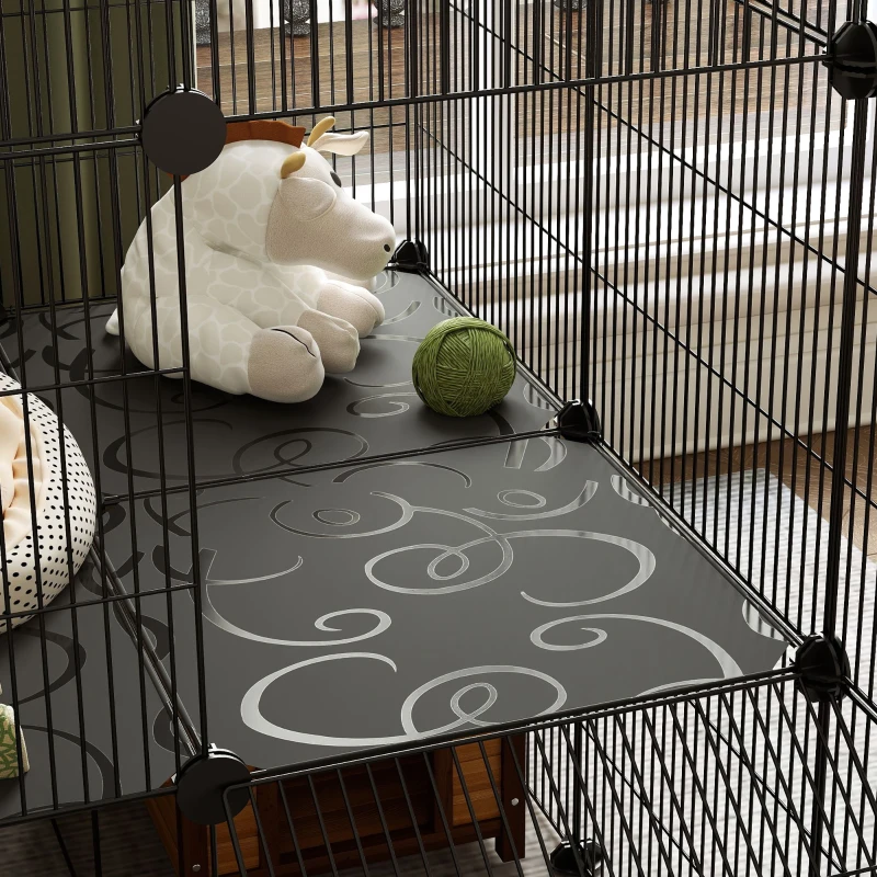 PawHut Gehege für Zwergkaninchen, 39-Paneel-Stall für kleine Haustiere, mit Rampe, für Kleintiere, Indoor, Schwarz(m-9)