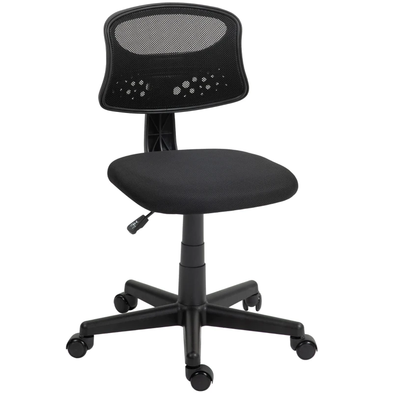 HOMCOM Cadeira de Escritório sem Apoio para os Braços com Encosto de Malha Respirável Altura Ajustável 43x48x78-88 cm Preto