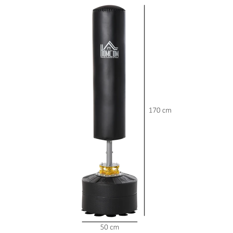 HOMCOM Saco de Boxe de Pé para Adultos 170 cm Altura Ajustável em 3 Níveis Punching Ball com Base Preenchível  Ø50x 170 cm Preto