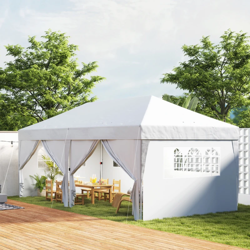 Outsunny Tenda Dobrável 5,90x2,95 m Tenda de Jardim com 6 Paredes Laterais Impermeável Anti-UV e Bolsa de Transporte Branco