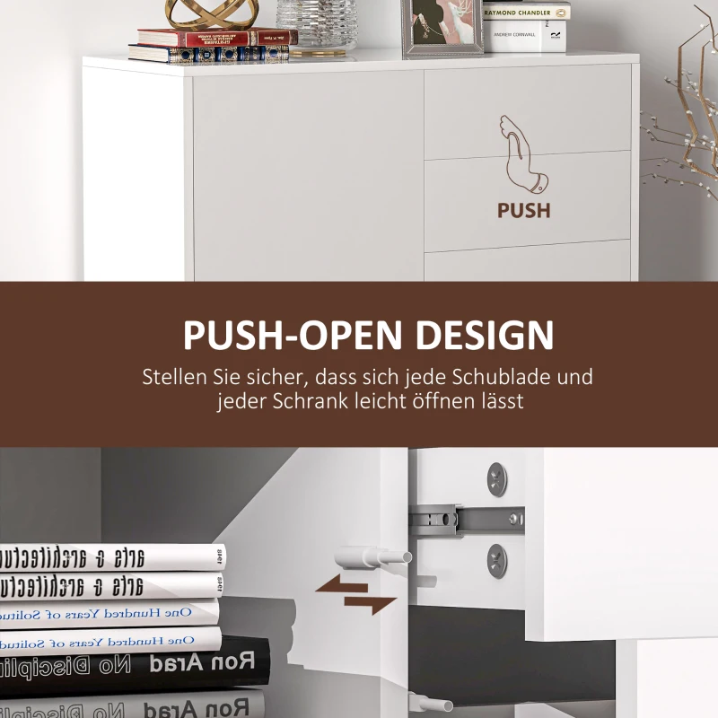 HOMCOM Szafka do przechowywania z 2 szufladami, 2 drzwiami, z zabezpieczeniem przeciwwywracalnym, do salonu, sypialni, 79 x 36 x 74 cm, Biały