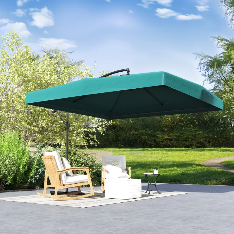 Outsunny Sombrilla de Jardín Ø295 cm Parasol Excéntrico Inclinable con Mosquiteras Base Cruzada y Manivela Verde Oscuro