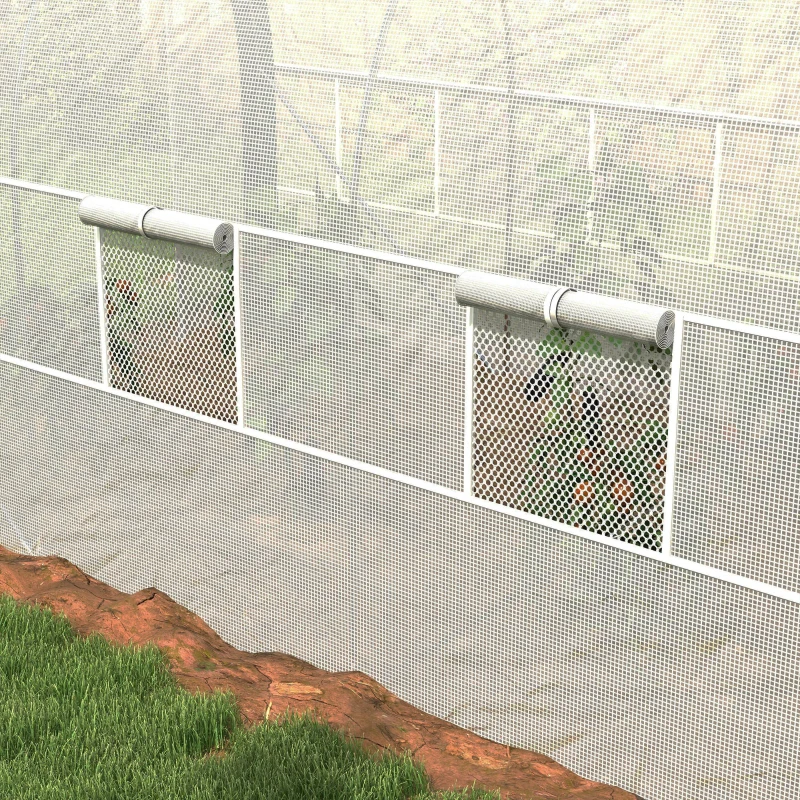 Outsunny tunnelkas, broeikas, ritsdeuren, gaasramen, metalen frame, 3,5 x 2 x 2m, wit