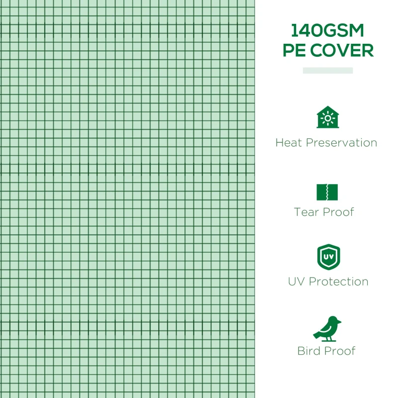 Outsunny foliekas minitunnelkas met gaasvenster, UV-bestendig koudframe voor tuinteelt, PE-folie, groen, 300 x 80 x 45 cm
