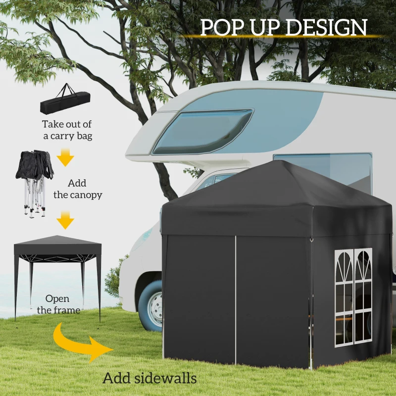 Outsunny 2 x 2 m Garden Pop Up Gazebo, Wedding Party Tent Marquee, Water Resistant Awning Canopy with Sidewalls, Windows, Carry Bag, Black(m-4)