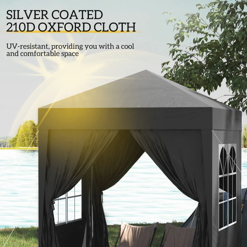 Outsunny 2 x 2 m Garden Pop Up Gazebo, Wedding Party Tent Marquee, Water Resistant Awning Canopy with Sidewalls, Windows, Carry Bag, Black(m-5)