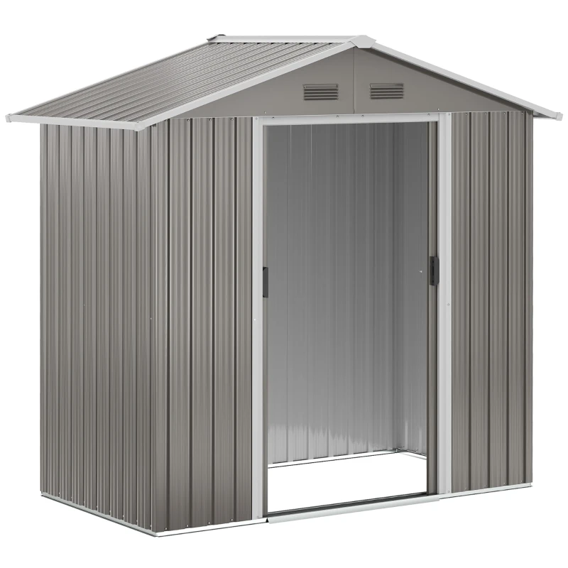 Outsunny Outdoor Garden Shed Storage, Backyard Steel Utility Tool Shed, Lawn Garage Building Organizer w/Sliding Door, Gable Roof, 1.94x1.1x1.84m, 4 Vents-Gray