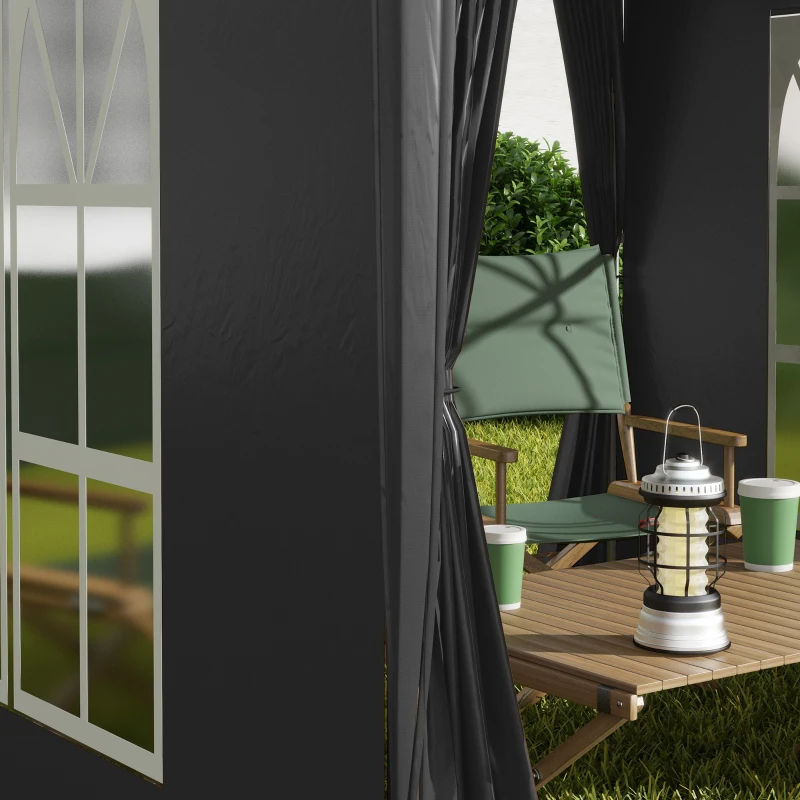 Outsunny 2 x 2 m Garden Pop Up Gazebo, Wedding Party Tent Marquee, Water Resistant Awning Canopy with Sidewalls, Windows, Carry Bag, Black(m-9)
