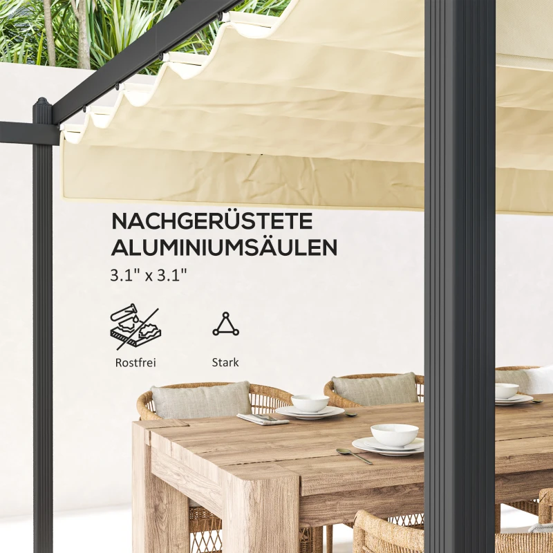 Outsunny Regulowana pergola ogrodowa, Pawilon z ramą aluminiową, Baldachim zewnętrzny, Do ogrodu, balkonu, tarasu, Beżowa