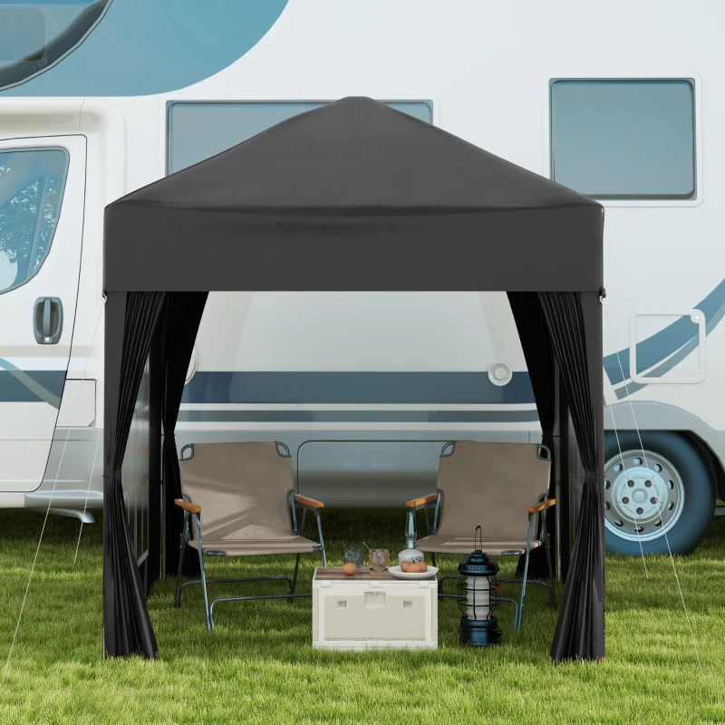 Outsunny 2 x 2 m Garden Pop Up Gazebo, Wedding Party Tent Marquee, Water Resistant Awning Canopy with Sidewalls, Windows, Carry Bag, Black(m-8)