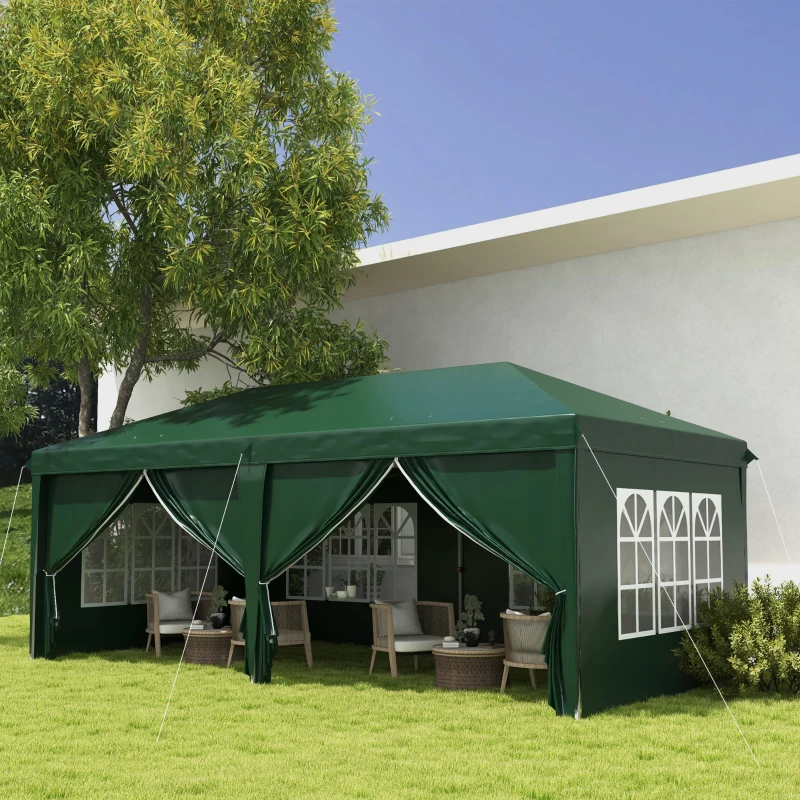 Outsunny 3 x 6m Pop-Up Gazebo, with Curtain Walls and Windows - Dark Green(m-11)