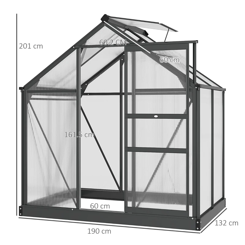 Outsunny 6 x 4ft Polycarbonate Greenhouse - Large Walk-In Green House with Sliding Door and Window, Garden Plants Growth House with Aluminium Frame and Foundation, Grey(m-3)