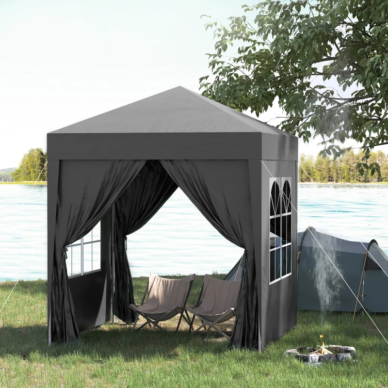 Outsunny 2 x 2 m Garden Pop Up Gazebo, Wedding Party Tent Marquee, Water Resistant Awning Canopy with Sidewalls, Windows, Carry Bag, Black(m-14)