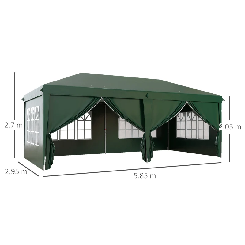 Outsunny 3 x 6m Pop-Up Gazebo, with Curtain Walls and Windows - Dark Green(m-3)