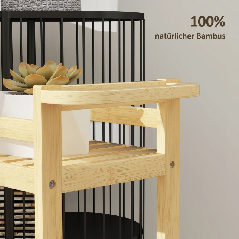 HOMCOM Wózek Serwisowy, 3 Poziomy, Półki Listwowe, Zabezpieczenie przed Wypadaniem, Bambus, 55 x 20 x 75 cm