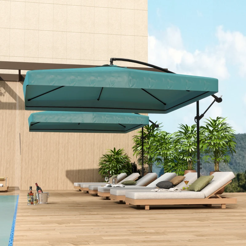 Outsunny Sombrilla de Jardín Ø295 cm Parasol Excéntrico Inclinable con Mosquiteras Base Cruzada y Manivela Verde Oscuro