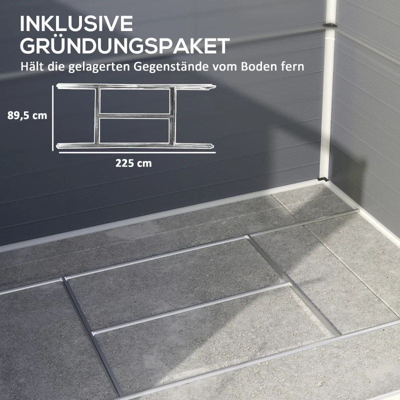 Outsunny Szopa na narzędzia, domek ogrodowy z oknem wentylacyjnym, plastik, metal, 240 x 190 x 228, szary