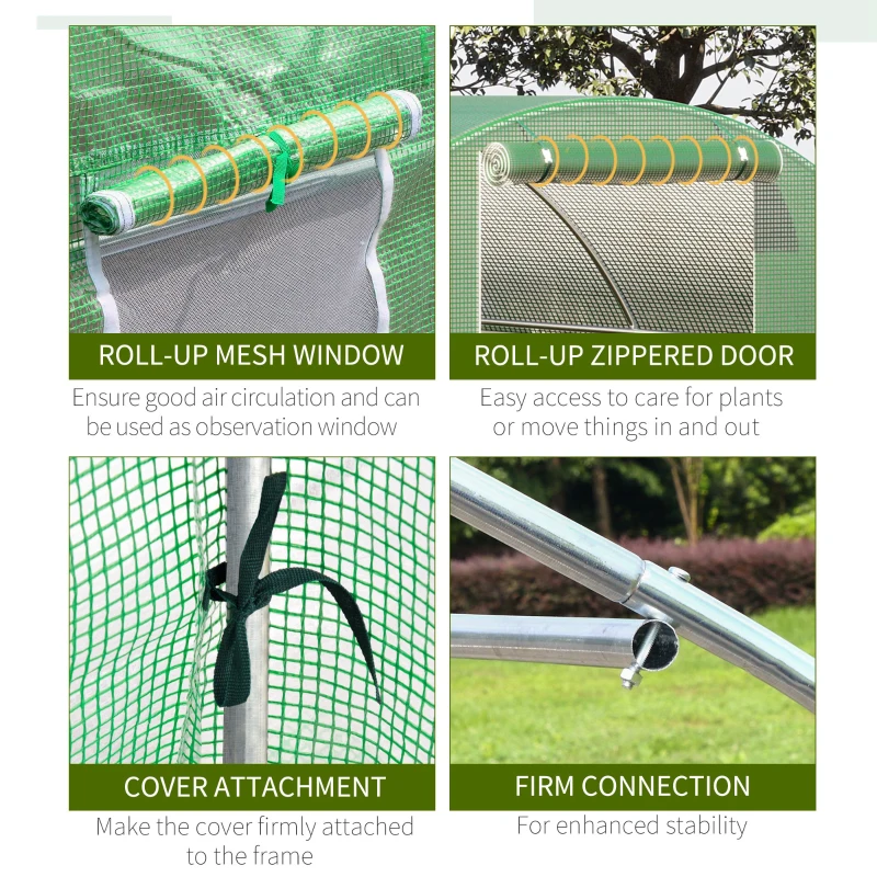 Outsunny polykas inloop polytunnel 4.5 x 3 m serre met 6 ramen serre vorstbescherming stalen buis donkergroen