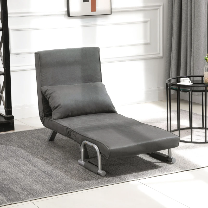 HOMCOM Modern Chair Bed Sleeper Foldable Portable Armchair Bed with Pillow for Living Room, Bedroom and Guest Room, Grey