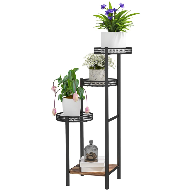 Outsunny Soporte para Plantas de 4 Niveles Soporte de Acero para Macetas Interior y Exterior 25x25x80 cm Negro